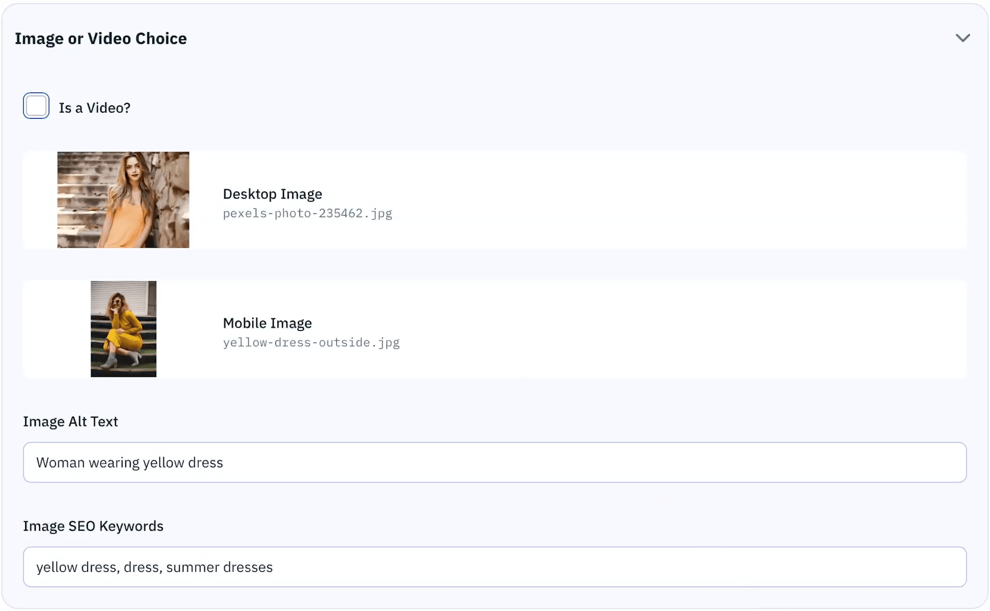 Example switching context to show different fields